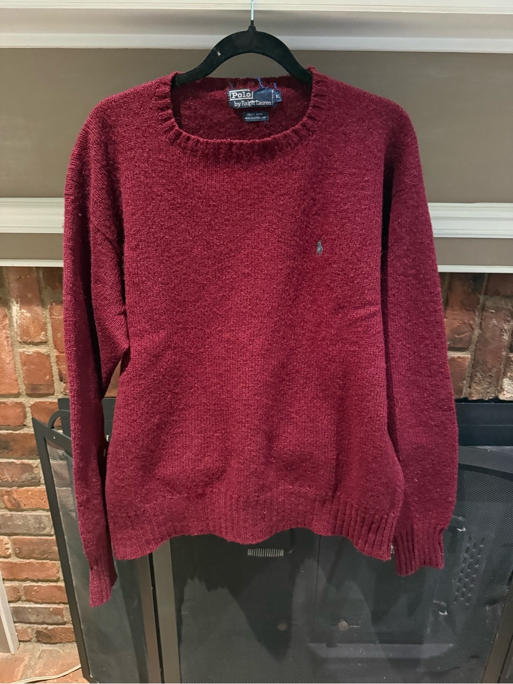 Vintage Polo by Ralph Lauren Maroon 100% Wool Crewneck Sweater XL